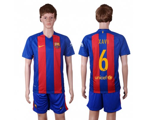 Barcelona #6 Xavi Home With Blue Shorts Soccer Club Jersey - Click Image to Close